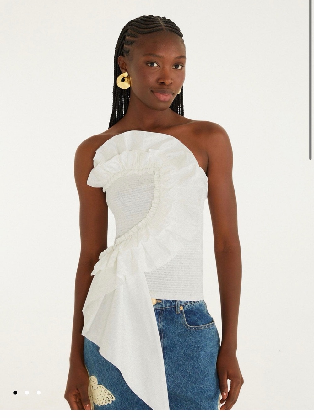 FARM Rio White Asymmetric One-Shoulder Ruffle Camisole